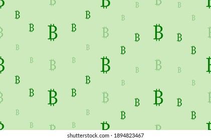 Seamless pattern of large and small green bitcoin symbols. The elements are arranged in a wavy. Vector illustration on light green background