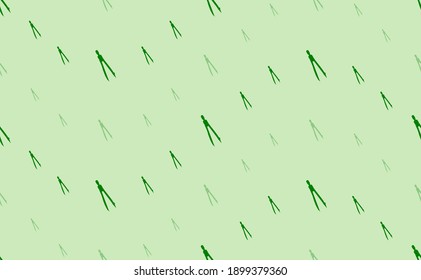 Seamless pattern of large and small green compass dividers. The elements are arranged in a wavy. Vector illustration on light green background