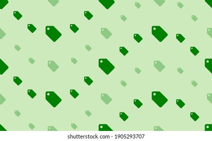 Seamless pattern of large and small green discount label symbols. The elements are arranged in a wavy. Vector illustration on light green background