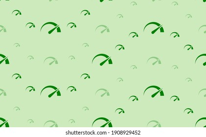 Seamless pattern of large and small green tachometer symbols. The elements are arranged in a wavy. Vector illustration on light green background