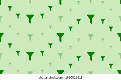 Seamless pattern of large and small green funnel symbols. The elements are arranged in a wavy. Vector illustration on light green background