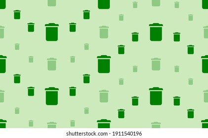 Seamless pattern of large and small green trash symbols. The elements are arranged in a wavy. Vector illustration on light green background