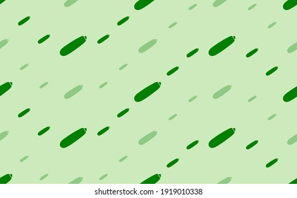 Seamless pattern of large and small green zucchini symbols. The elements are arranged in a wavy. Vector illustration on light green background
