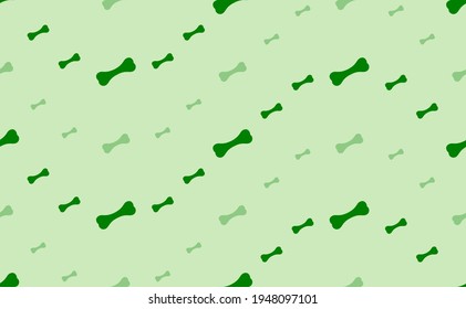 Seamless pattern of large and small green dog bone symbols. The elements are arranged in a wavy. Vector illustration on light green background