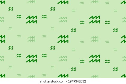 Seamless pattern of large and small green zodiac aquarius symbols. The elements are arranged in a wavy. Vector illustration on light green background