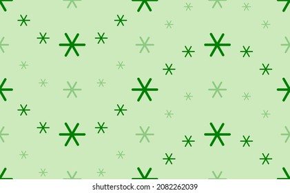 Seamless pattern of large and small green astrological sextile symbols. The elements are arranged in a wavy. Vector illustration on light green background