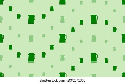 Seamless pattern of large and small green kettle symbols. The elements are arranged in a wavy. Vector illustration on light green background