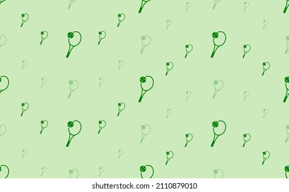 Seamless pattern of large and small green tennis symbols. The elements are arranged in a wavy. Vector illustration on light green background