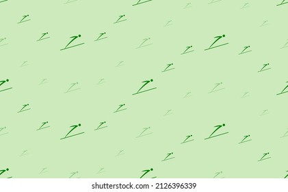Seamless pattern of large and small green Ski jumping symbols. The elements are arranged in a wavy. Vector illustration on light green background