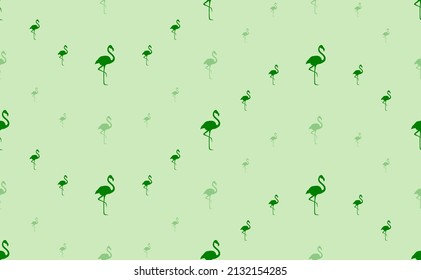 Seamless pattern of large and small green flamingos symbols. The elements are arranged in a wavy. Vector illustration on light green background