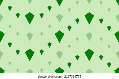 Seamless pattern of large and small green kite symbols. The elements are arranged in a wavy. Vector illustration on light green background