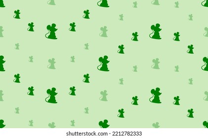 Seamless pattern of large and small green mouse symbols. The elements are arranged in a wavy. Vector illustration on light green background
