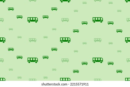 Seamless pattern of large and small green bus symbols. The elements are arranged in a wavy. Vector illustration on light green background