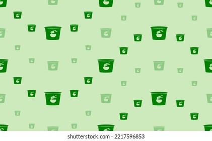 Seamless pattern of large and small green instant noodles symbols. The elements are arranged in a wavy. Vector illustration on light green background
