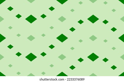 Seamless pattern of large and small green rhombus symbols. The elements are arranged in a wavy. Vector illustration on light green background