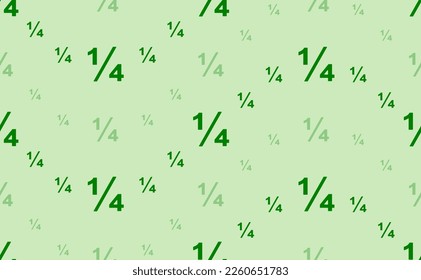Seamless pattern of large and small green quarter fraction symbols. The elements are arranged in a wavy. Vector illustration on light green background