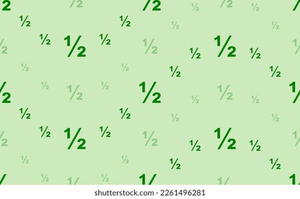Seamless pattern of large and small green half fraction symbols. The elements are arranged in a wavy. Vector illustration on light green background