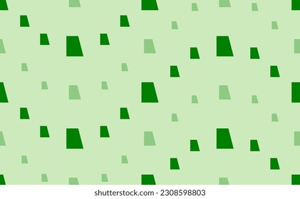 Seamless pattern of large and small green trapezium symbols. The elements are arranged in a wavy. Vector illustration on light green background