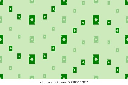 Seamless pattern of large and small green ace of diamond cards. The elements are arranged in a wavy. Vector illustration on light green background