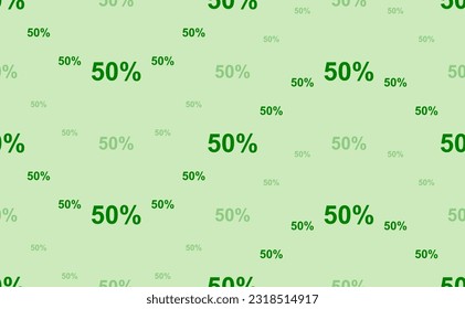 Seamless pattern of large and small green 50 percent symbols. The elements are arranged in a wavy. Vector illustration on light green background