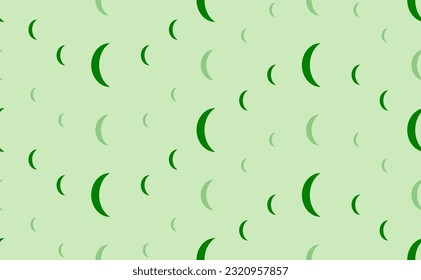 Seamless pattern of large and small green crescent symbols. The elements are arranged in a wavy. Vector illustration on light green background