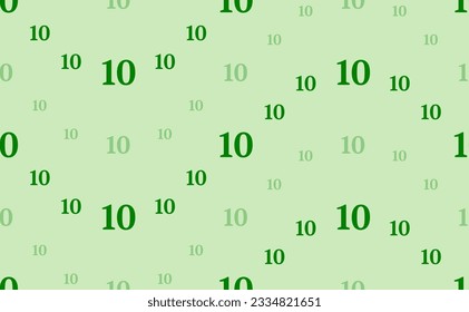 Seamless pattern of large and small green number ten symbols. The elements are arranged in a wavy. Vector illustration on light green background