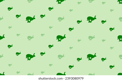 Seamless pattern of large and small green hare runs symbols. The elements are arranged in a wavy. Vector illustration on light green background
