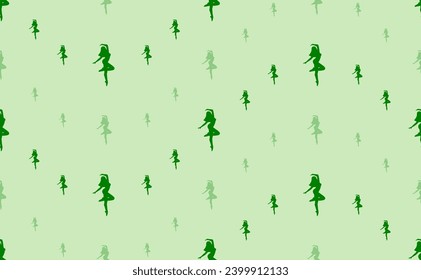 Seamless pattern of large and small green ballerina symbols. The elements are arranged in a wavy. Vector illustration on light green background