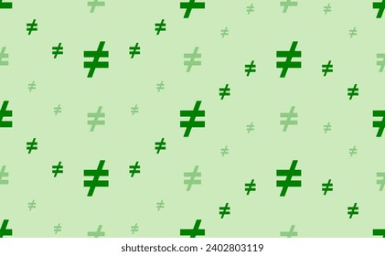 Seamless pattern of large and small green not equal symbols. The elements are arranged in a wavy. Vector illustration on light green background