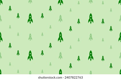 Seamless pattern of large and small green rockets. The elements are arranged in a wavy. Vector illustration on light green background