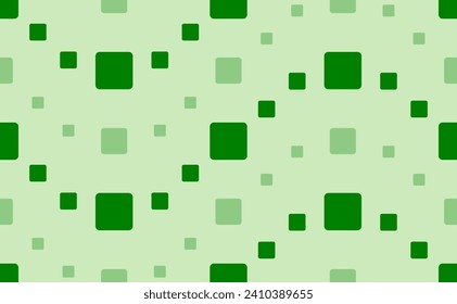 Seamless pattern of large and small green rounded square symbols. The elements are arranged in a wavy. Vector illustration on light green background