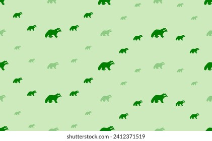 Seamless pattern of large and small green raccoon symbols. The elements are arranged in a wavy. Vector illustration on light green background