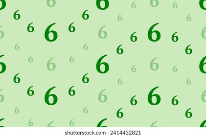 Seamless pattern of large and small green number six symbols. The elements are arranged in a wavy. Vector illustration on light green background