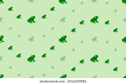 Seamless pattern of large and small green frog symbols. The elements are arranged in a wavy. Vector illustration on light green background