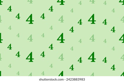 Seamless pattern of large and small green number four symbols. The elements are arranged in a wavy. Vector illustration on light green background