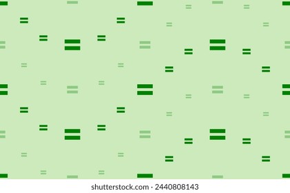 Seamless pattern of large and small green equals symbols. The elements are arranged in a wavy. Vector illustration on light green background