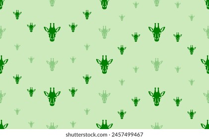 Seamless pattern of large and small green giraffe head symbols. The elements are arranged in a wavy. Vector illustration on light green background