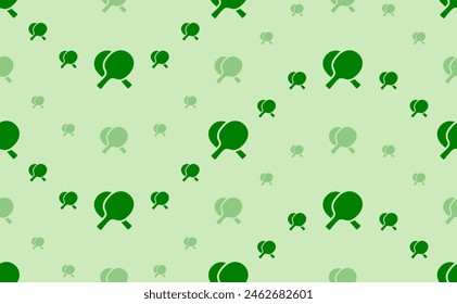 Seamless pattern of large and small green crossed ping pong rackets symbols. The elements are arranged in a wavy. Vector illustration on light green background