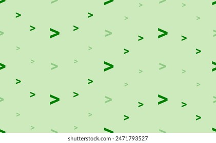 Seamless pattern of large and small green greater symbols. The elements are arranged in a wavy. Vector illustration on light green background