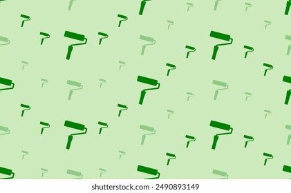 Seamless pattern of large and small green paint roller symbols. The elements are arranged in a wavy. Vector illustration on light green background