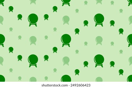 Seamless pattern of large and small green spirit ball symbols. The elements are arranged in a wavy. Vector illustration on light green background