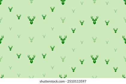 Padrão contínuo de grandes e pequenos símbolos de cabeça de veado verde. Os elementos estão dispostos em ondulado. Ilustração vetorial no plano de fundo verde claro