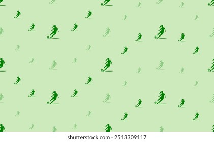 Seamless pattern of large and small green female football symbols. The elements are arranged in a wavy. Vector illustration on light green background