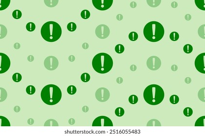 Seamless pattern of large and small green attention symbols. The elements are arranged in a wavy. Vector illustration on light green background