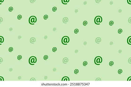 Seamless pattern of large and small green at symbols. The elements are arranged in a wavy. Vector illustration on light green background