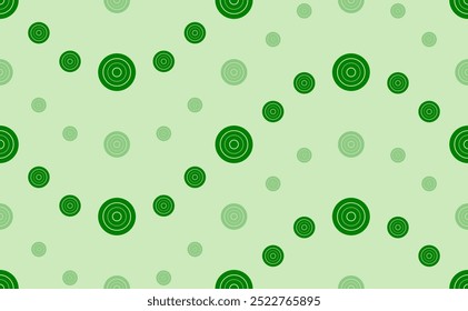 Seamless pattern of large and small green checker game symbols. The elements are arranged in a wavy. Vector illustration on light green background