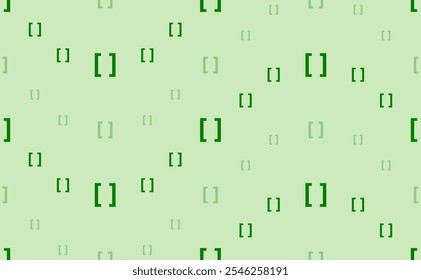 Seamless pattern of large and small green square brackets symbols. The elements are arranged in a wavy. Vector illustration on light green background