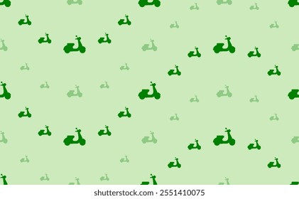 Seamless pattern of large and small green scooter symbols. The elements are arranged in a wavy. Vector illustration on light green background