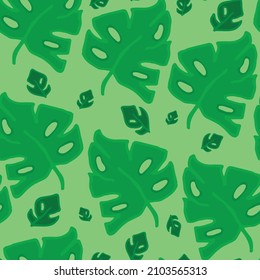 Seamless pattern, large and small leaves of monstera. Interior design, textiles, decoration