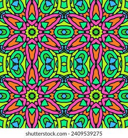 Nahtloses Muster mit großen stylisierten Blumen. Säurefarbpalette. Vektorgrafik